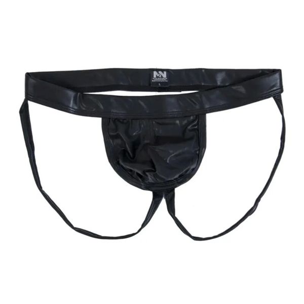 AE01 Black Faux Leather Jockstrap