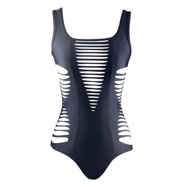 KT258 Black Shredded One-Piece Swimsuit/Bodysuit