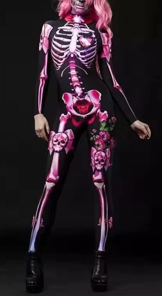 HP37 Pink Day of the Dead Catsuit Skeleton Costume Jumpsuit