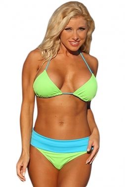 1029 Key Lime Triangular Top Banded Thong Bikini