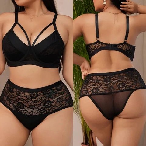 X908 Black Mesh Lace Patchwork Two Piece