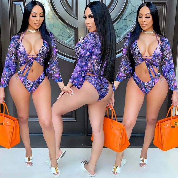 SX56 Purple Blue Three Piece Bikini Set
