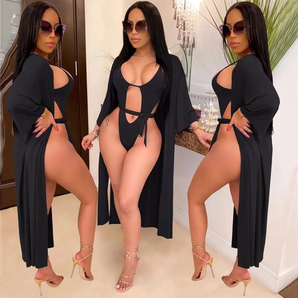 SH37 Black One-Piece Swimsuit with Cover Up Jacket