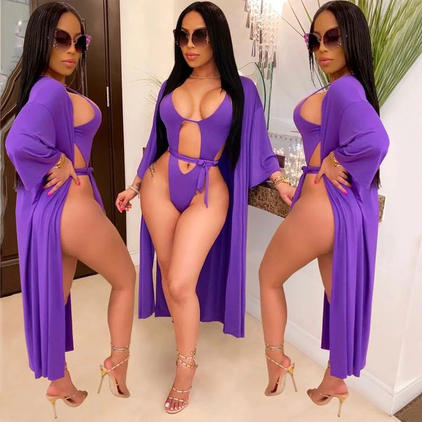 SH87 Purple One-Piece Swimsuit with Cover Up Jacket