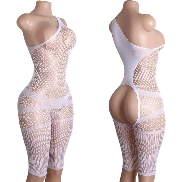 ED40 White Medium Fishnet Open Rear Capri Style Bodystocking