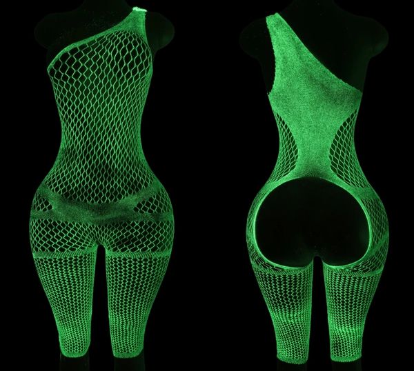 DL41 Green Luminous Fishnet Open Rear Capri Style Bodystocking