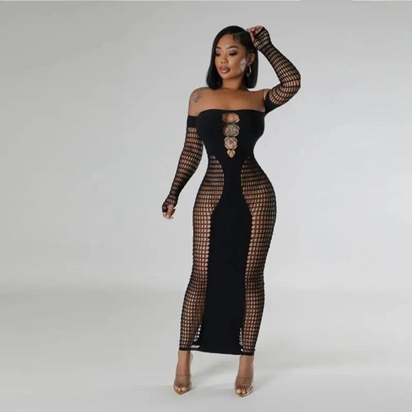 C121 Black Opaque and Crochet Strapless Maxi Dress