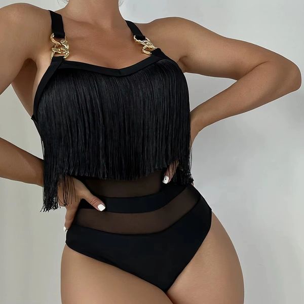 SW658 One Piece Fringe and Mesh Swimsuit
