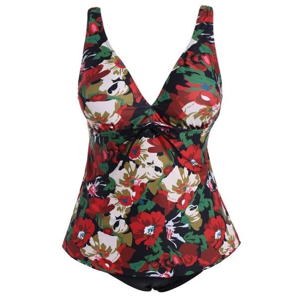 2064 2 Piece Low Cut Floral Printed Swimsuit