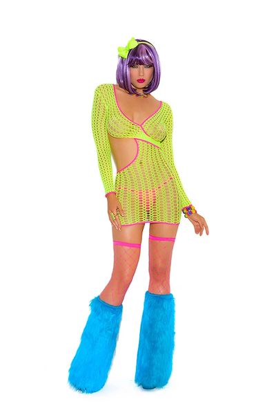 2027 Neon Night Crochet Long Sleeve Mini Dress