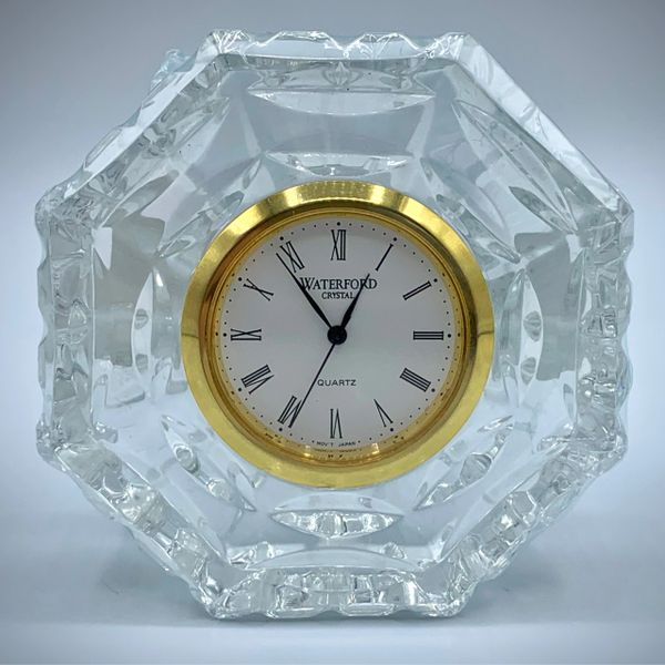 Waterford Crystal Quartz Clock w/ White Roman Numeral Dial & Yellow Gold Plated Bezel