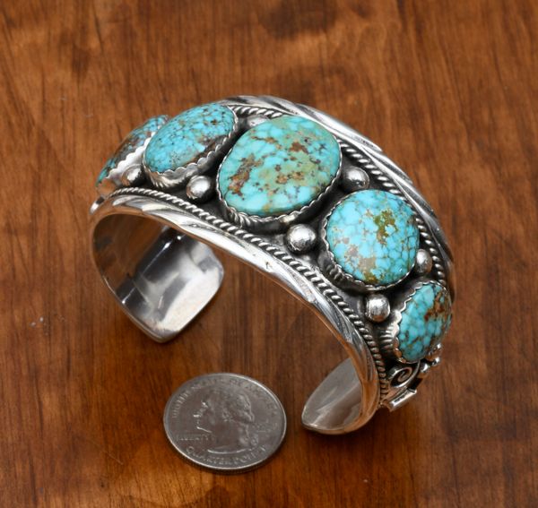 Stunning five-stone Navajo turquoise row cuff by Augustine Largo. #0685