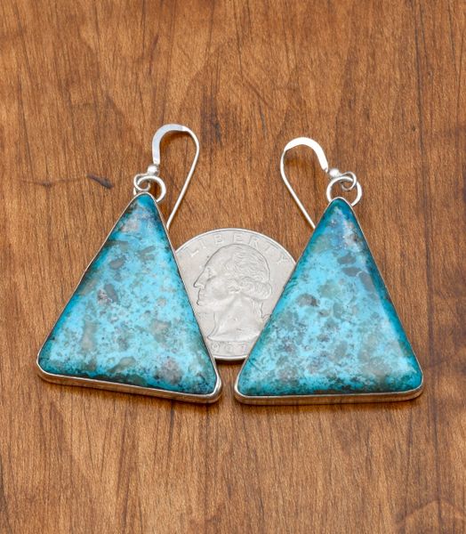 Navajo Sterling triangular-shaped earrings with Kingman turquoise. #0731