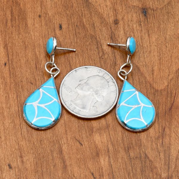Sterling and turquoise-inlay two-piece earrings.
