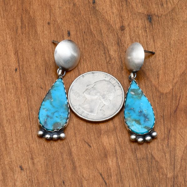 Navajo Sterling two-piece earrings with Kingman turquoise by Selina Warner. SOLD! #0779
