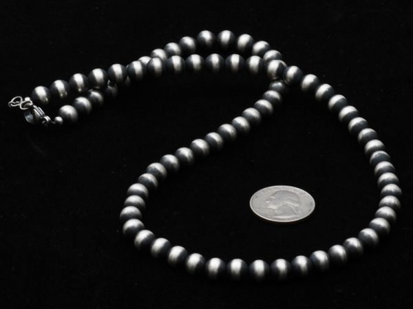 20-inch, 8mm burnished Sterling bead necklace popularly known as "Navajo Pearls." #0929