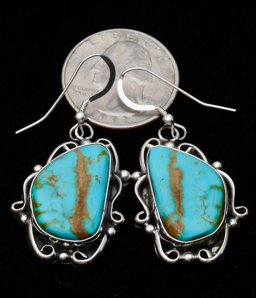 Navajo Sterling earrings with bookend Kingman, Arizona turquoise, by Elouise Kee. #0873
