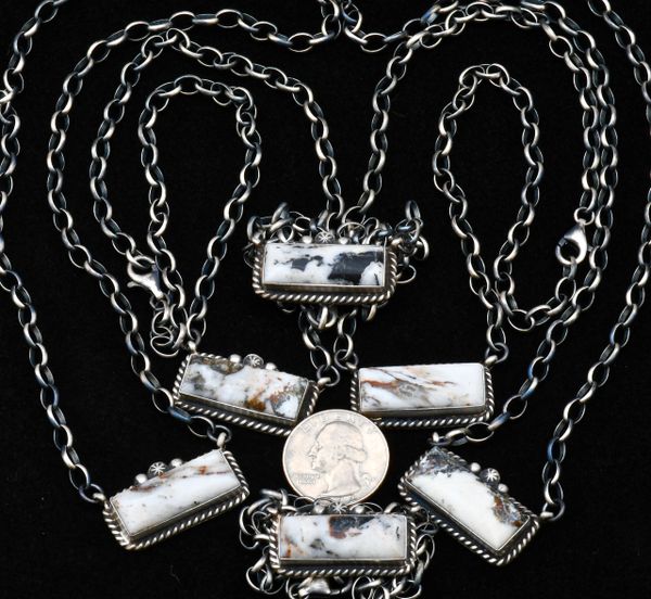 Medium-size Navajo Sterling bar necklace(s) with hand-picked White Buffalo stones (price is per each). #1009