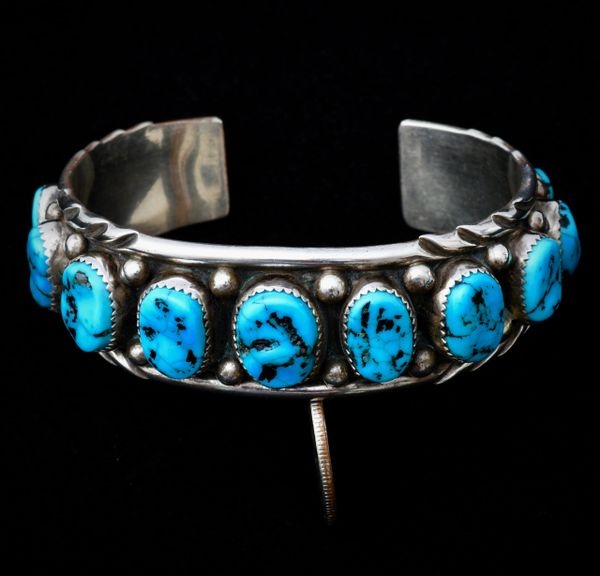 Sterling Navajo dead-pawn cuff with 13 Sleeping Beauty turquoise stones. #1067