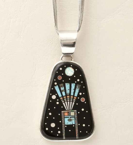 Night sky inlay pendant and 18-inch liquid silver chain (pendant by Michael Jack). SOLD! #1084