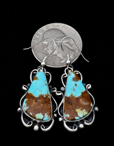 Sterling Navajo earrings with near-bookend match copper matrix turquoise. #1122