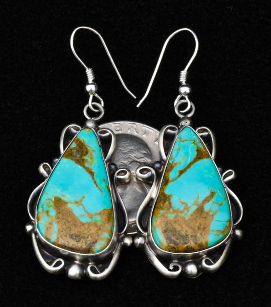 Sterling Navajo Kingman turquoise earrings with nice copper matrix, by Elouise Kee. #1148