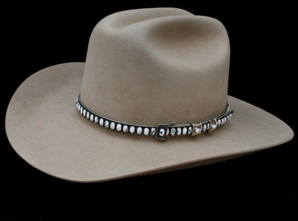 Sterling Navajo hatband with oval white buffalo stones, by James Freeland. SOLD! #930