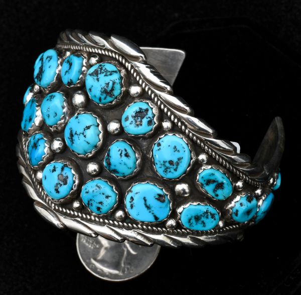 Sterling Navajo pawn cuff with 25 Sleeping Beauty turquoise stones. #1156