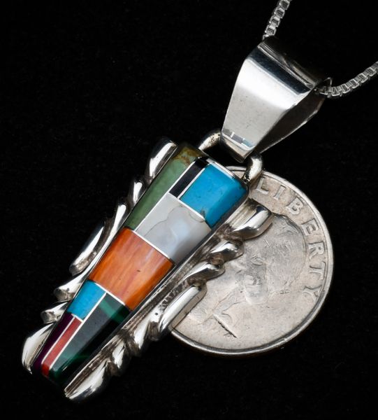 Sterling inlay pendant (with chain) by Ray Jack. #1173