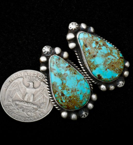 Sterling Navajo post earrings with Kingman turquoise. #1255