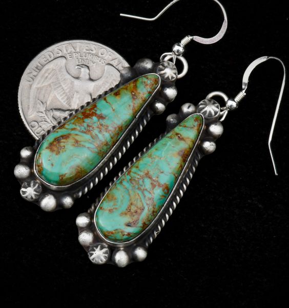 Sterling Navajo earrings with Royston, Nevada turquoise. #1300