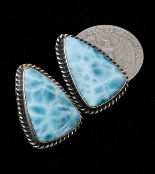Old-style Navajo earrings with webbed Larimar. SOLD! #1322