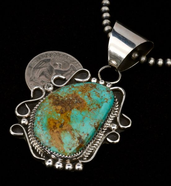 Navajo dead pawn turquoise pendant by Kirby Nez; bead chain optional. #1337