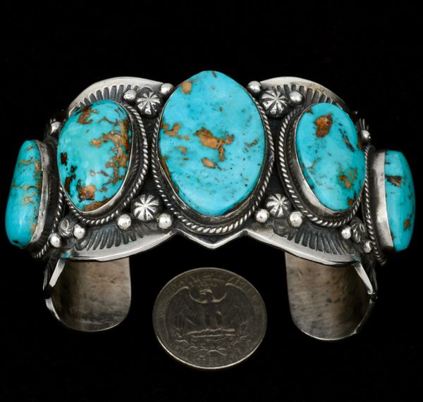 Gilbert Tom massive five-stone Kingman turquoise cuff. #1355