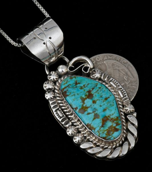 Navajo pendant (and chain) with Kingman turquoise, by Augustine Largo. #1388