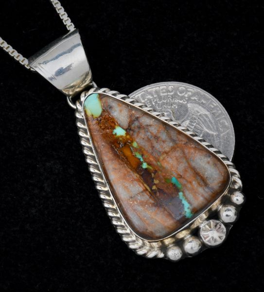 Ribbon turquoise Navajo pendant (with chain), by Augustine Largo. #1467