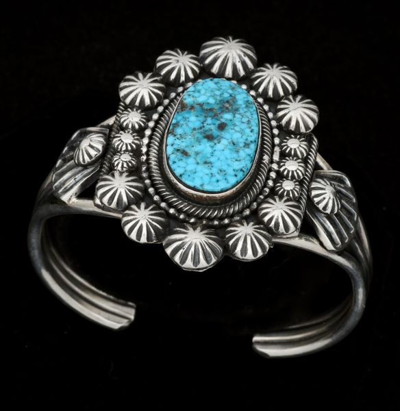 Thicker-gauge water-web Kingman turquoise Navajo cuff by Jesse Martinez. #1482