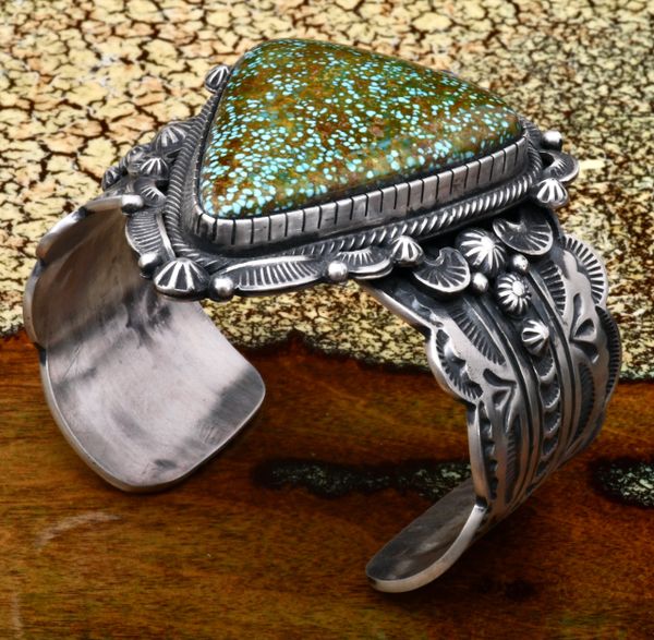 Micro-web Kingman turquoise Navajo cuff, custom made by Gilbert Tom. #1601