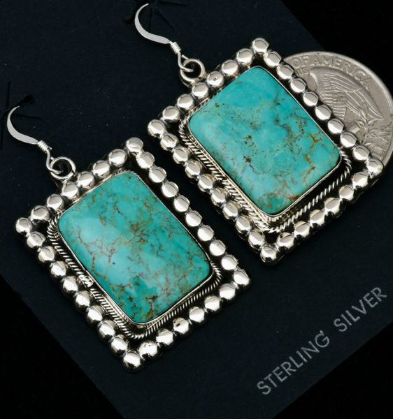 Navajo Silver-framed rectangular Kingman turquoise earrings.SOLD! #1665