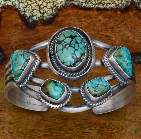 Five-stone Navajo cluster cuff by Ray Delgarito. SOLD! #1688