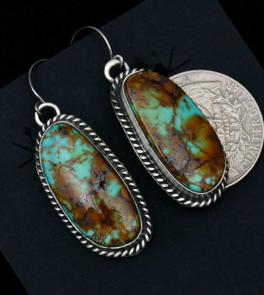 Navajo heavy-matrix turquoise earrings by Donovan Skeets. #1707