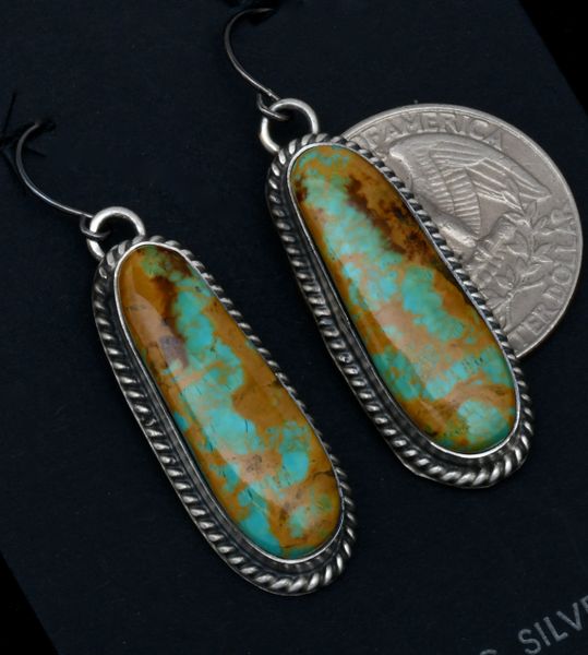 Navajo earrings by Donovan Skeets with high-matrix turquoise. #1733