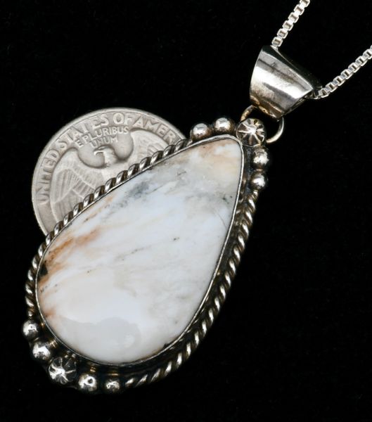 Navajo teardrop pendant (and chain) with White Buffalo stone by Augustine Largo. #1749