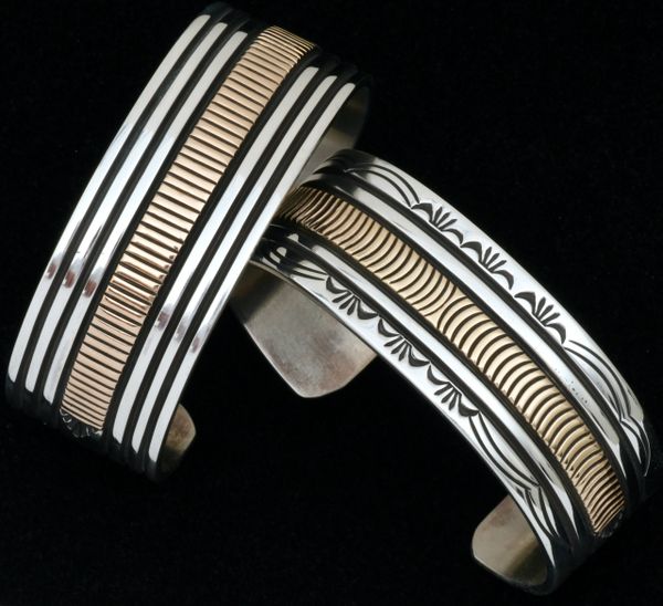 Ladies smaller wrist size Bruce Morgan Sterling and 14kt. gold-fill cuff on top left of photo. #1764