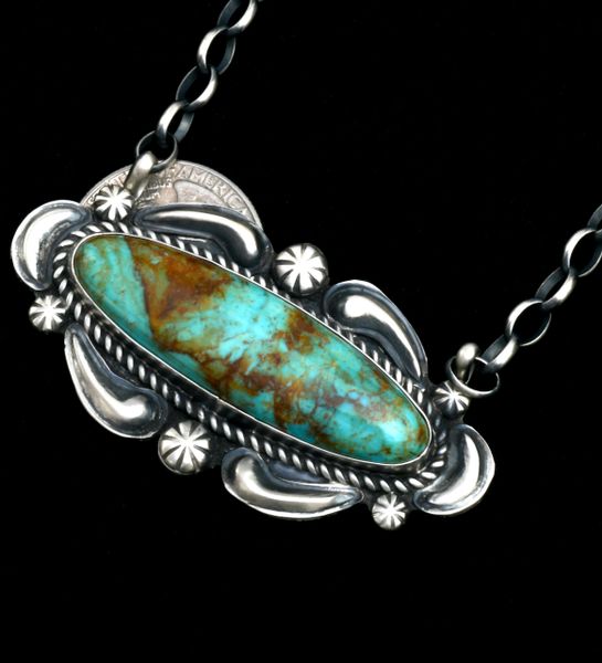 2.5-inch turquoise Navajo bar necklace by Jeff James. #1841