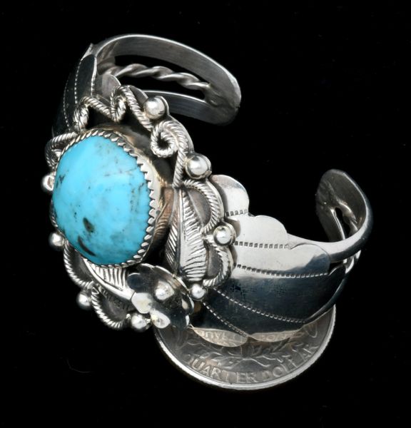 Navajo child's bracelet with Kingman turquoise, by Betty House. #1862