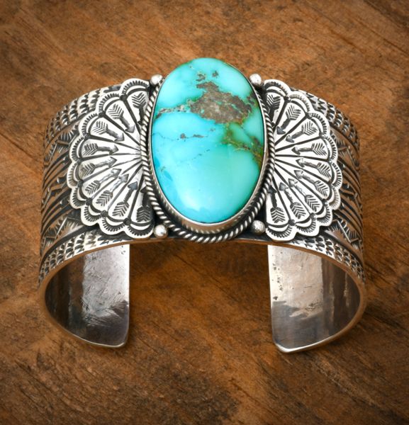 Sunshine Reeve's masterpiece Navajo cuff with Royston turquoise. #1871