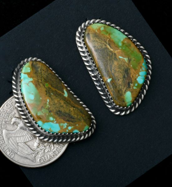 Elouise Kee Navajo stud earrings with greenish Kingman turquoise. #1882