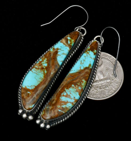 Long, lean and lovely Donovan Skeets Kingman turquoise Navajo earrings. #1883
