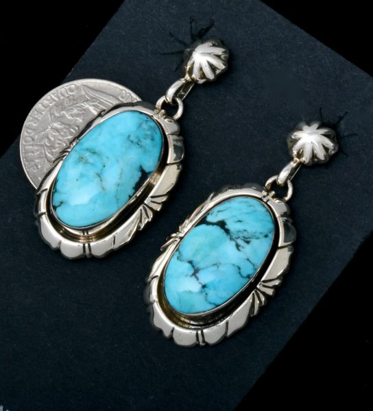 Kingman turquoise Navajo two-piece earrings by Sadie Jim. #1888